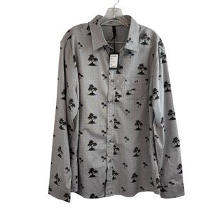 Smash Men's Button Up Shirt Palm Tree  Long Sleeve Gray Size XL New 100% Cotton